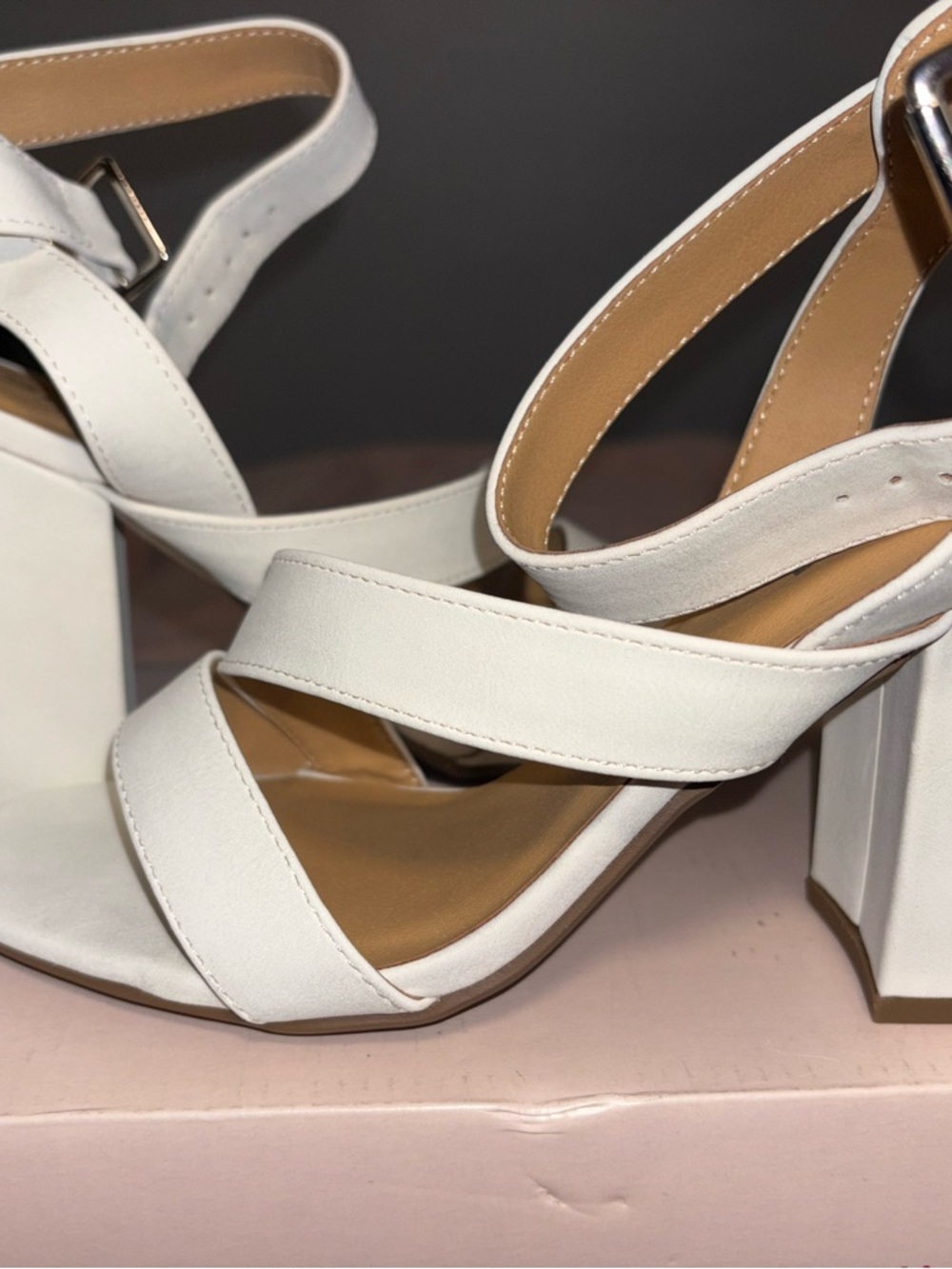 Classic White Strappy Block Heel Sandals - Women